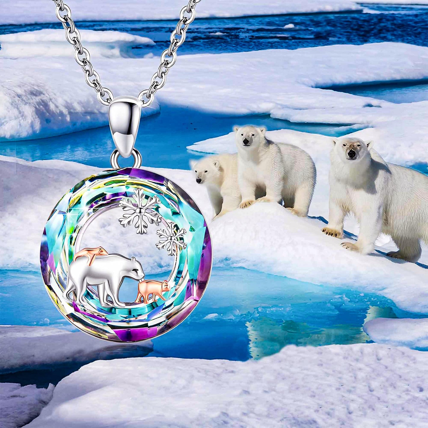 S925 Bear Snowflake Crystal Necklace
