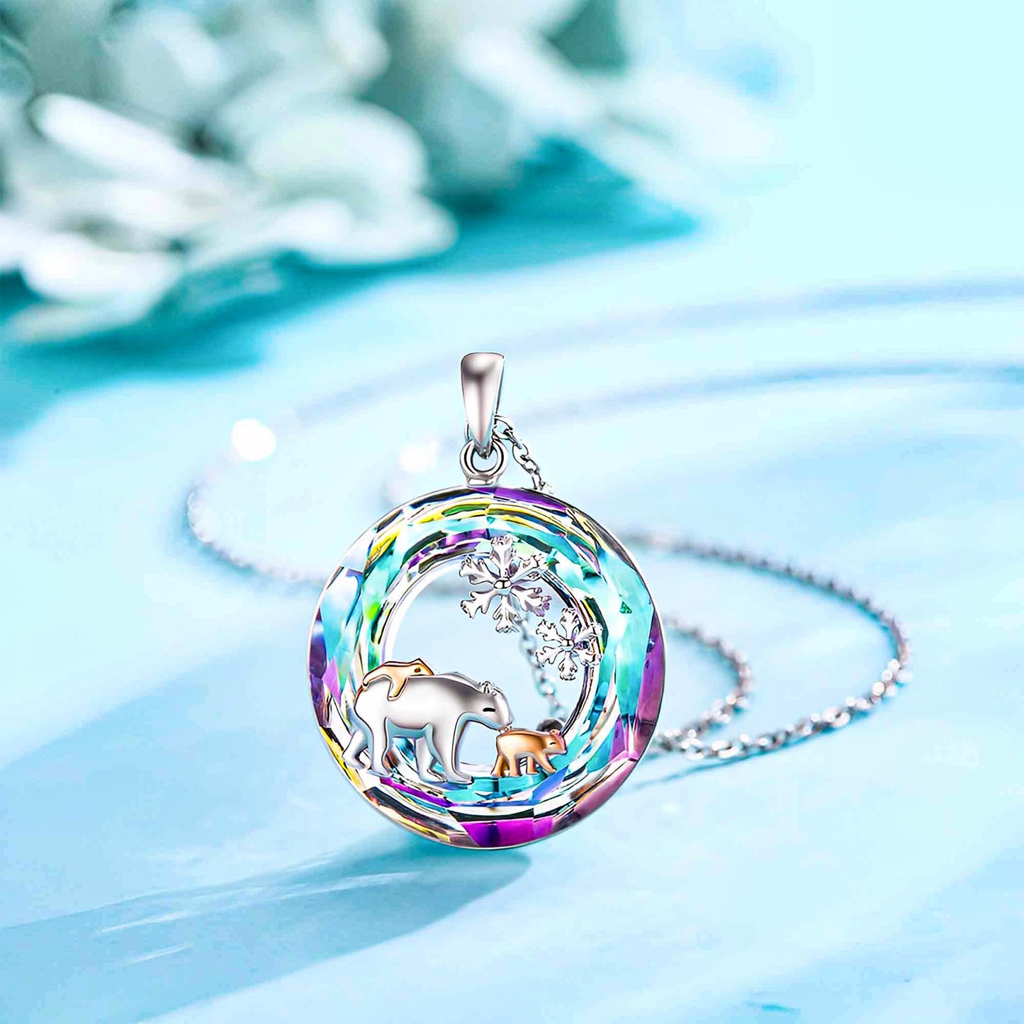 S925 Bear Snowflake Crystal Necklace