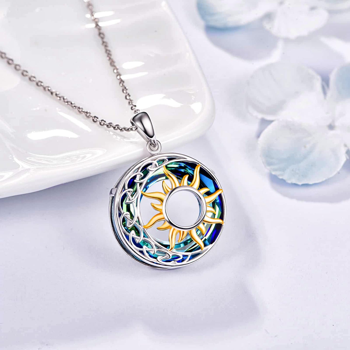 S925 Moon and Sun Crystal Necklace
