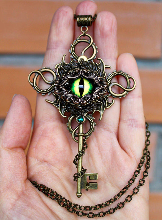 Handmade Vintage Dragon Eye Key Necklace