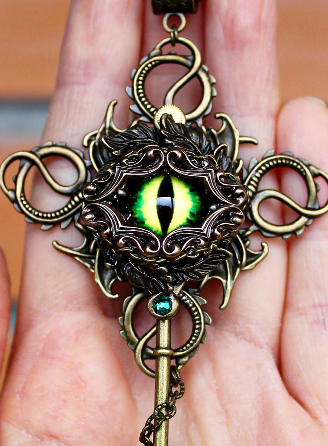 Handmade Vintage Dragon Eye Key Necklace