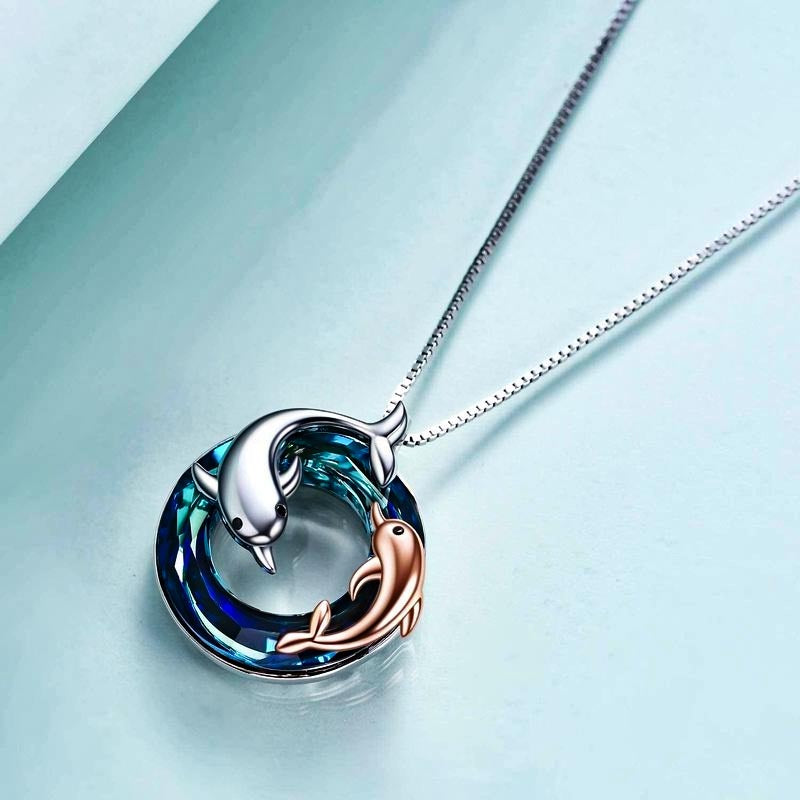 S925 Happy Dolphin Crystal Necklace