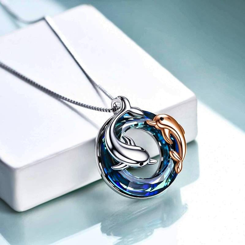 S925 Happy Dolphin Crystal Necklace