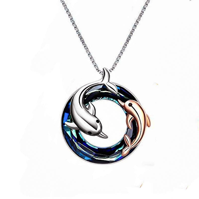 S925 Happy Dolphin Crystal Necklace