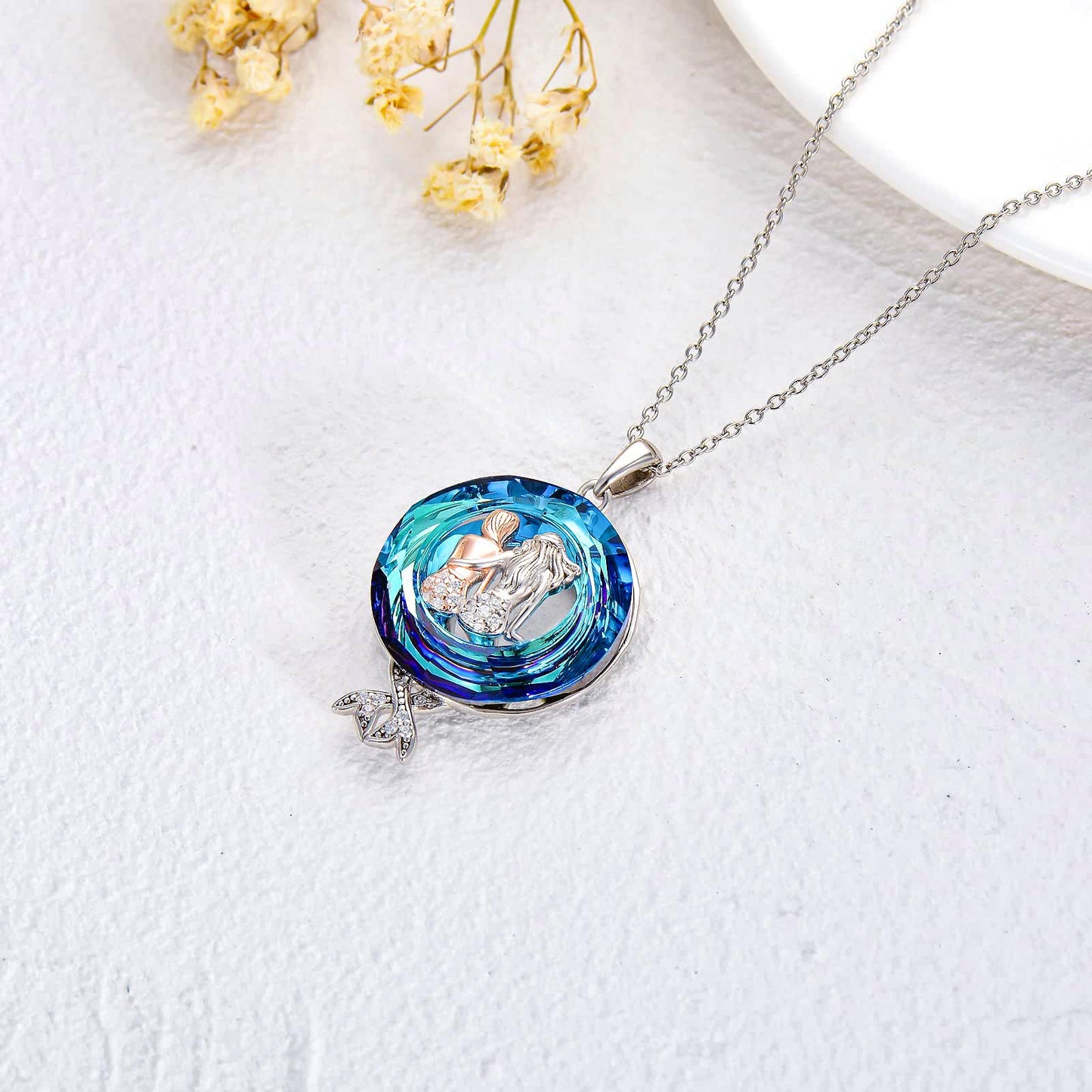 S925 Mermaid Sister Crystal Necklace