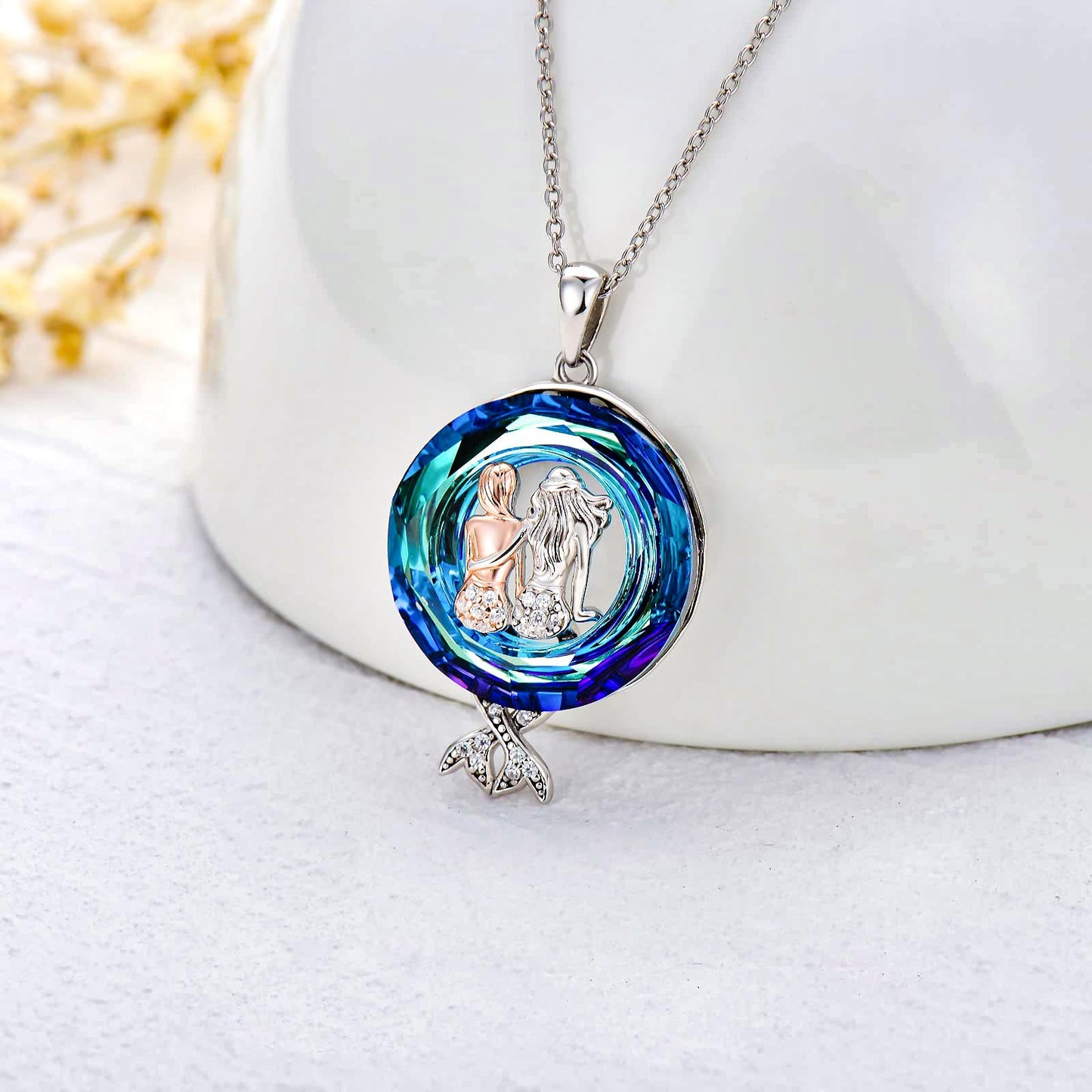 S925 Mermaid Sister Crystal Necklace