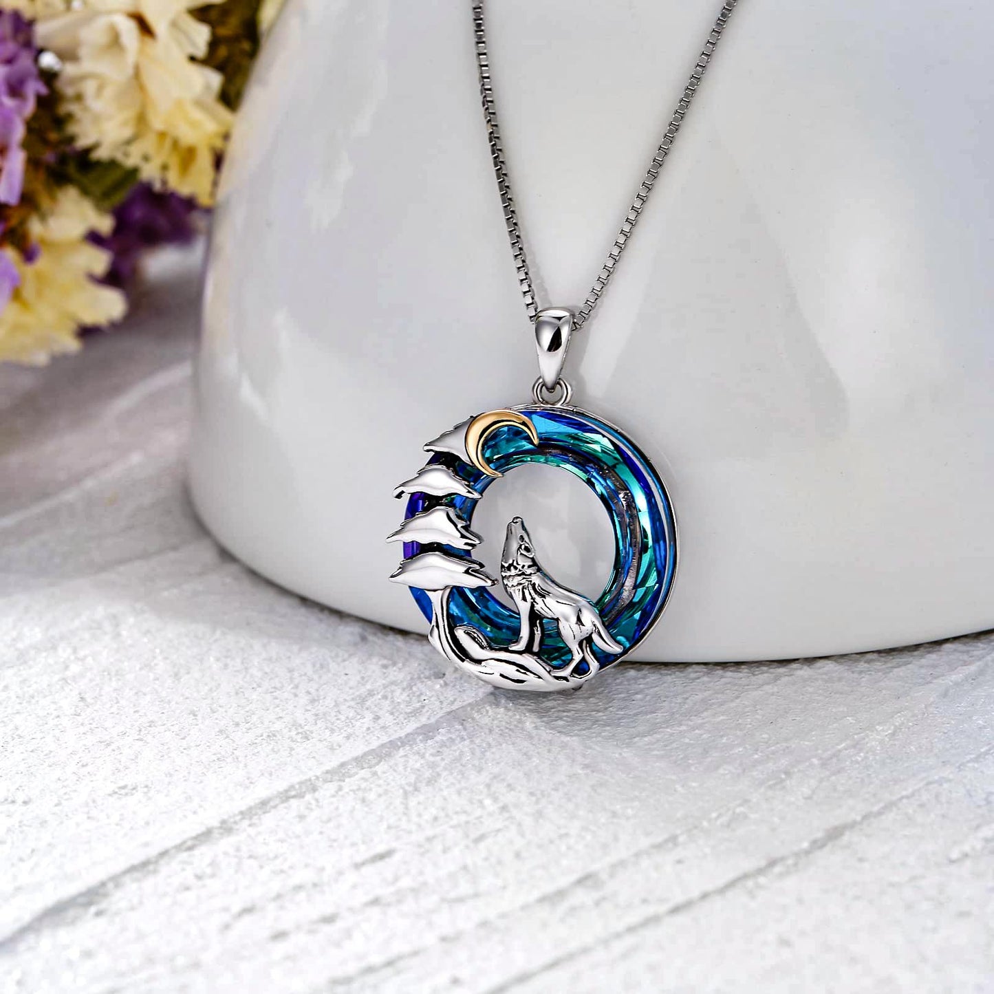 S925 Wolf Crystal Necklace