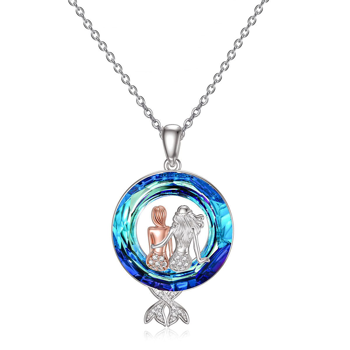 S925 Mermaid Sister Crystal Necklace