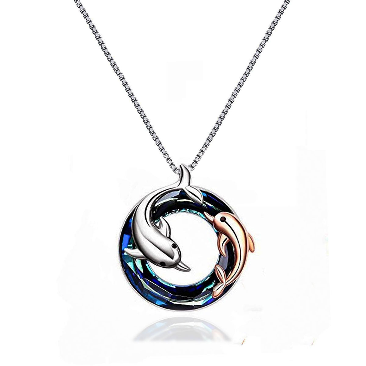 S925 Happy Dolphin Crystal Necklace