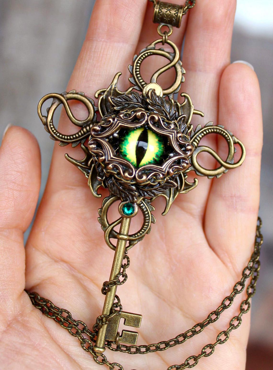 Handmade Vintage Dragon Eye Key Necklace
